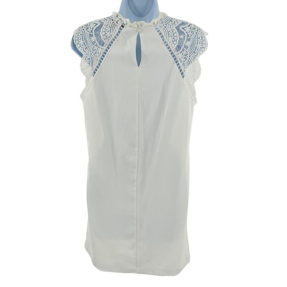 Lulus White Knit Lace Bodice Minimalist Summer Cap Sleeve Shift Dress M - Picture 2 of 10